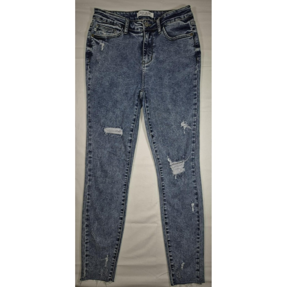 Judy Blue women's slim fit destressed jeans fray edges on cuffs sz 5/27